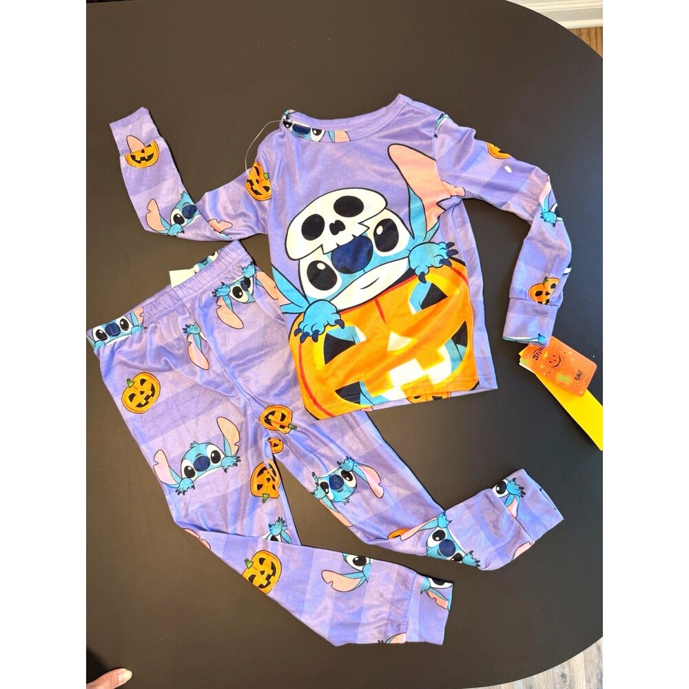 NWT Disney Stitch Halloween Pajama Set Size 6 Purple Jack-O-Lantern Long Sleeve